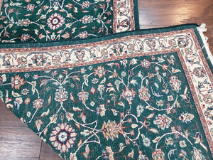 Extra Long Runner Rug 24 ft, Skinny & Long Rug for Hallway Corridor 2.6 x 24 Indo Persian Vintage Wool Rug Green and Cream Handmade Oriental