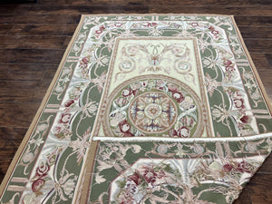 Aubusson Rug 5x8, Wool Handmade Vintage Carpet, Angel Motifs, Flatweave Rug 5 x 8, Medium Sized, European Design