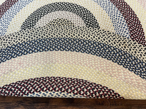 Round American Braided Rug 9x9 ft, Large Round Vintage Braided Rug, Multicolor