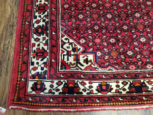 Vintage Persian Hamedan Rug 7x10, Angelas Mahi Pattern, Red, Wool, Hand-Knotted