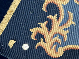 Blue Chinese Art Deco Rug 9x12, Vintage Antique Chinese Wool Rug, Chinese Fette Rug