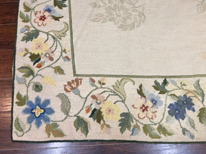 Spanish Needlepoint Rug 9x14, Floral, European Design, Handmade, Vintage Needlepoint Carpet, Room Sized Wool Rug
