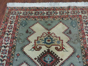 4' X 7' Vintage Handmade Knotted Rug India Caucasian Wool Soft Green Organic