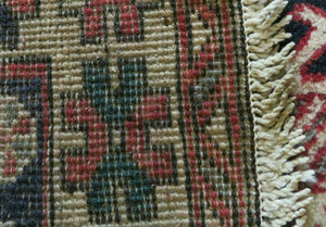 Persian Runner Rug 3.5 x 10.7, Karajeh Heriz Rug, Navy Blue, Geometric Medallions