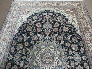 4' X 7' Vintage Handmade India Wool Silk Accent Rug Hand Knotted Black Organic