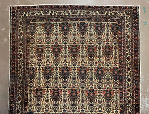 Antique Persian Afshar Rug 5x7, Wool Hand Knotted Oriental Carpet 5 x 7 ft, Repeated Motif Allover, Cream and Maroon, Tribal Rug, Medium Sized Rug,  Zil-i-Sultan Design
