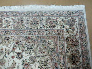6' X 9' Vintage Chinese Floral Oriental Handmade Virgin Wool Silk Rug Ivory