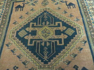 4' X 6' Antique Handmade Turkish Anatolian Wool Rug Camel Vegetable Dyes