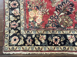 Antique Persian Sarouk Rug 4x7, Floral, Red 1920s Persian Wool Carpet