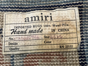 Chinese Peking Rug 4x6, Wool Hand Knotted Handmade Vintage Semi Antique Carpet, Semi Open Field, Light Peach & Navy Blue, Art Deco Rug