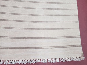 New Striped Turkish Kilim Area Rug 4x6 ft, Hand-Knotted, Wool, Light Gray, Earth Tone Decor, Flatweave Kilim, Two Toned Rug, Southwestern
