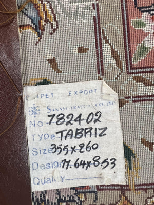 Wonderful Persian Tabriz Rug 9x12, Floral Medallion, Ivory and Salmon Red, Hand Knotted, Wool with Silk Accents, Very Fine Vintage Oriental Carpet