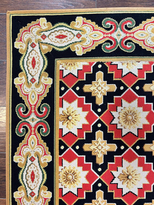 Vintage Runner Rug 3.5 x 14, Long Runner Rug, Stark Custom Made Carpet, European Design, Red Black Ivory Tan, Long Rug for Hallway