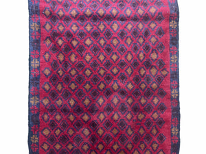 3x5 New Vintage Handmade Tribal Wool Rug Balouch Rug Afghan Rug Red Blue Diamond