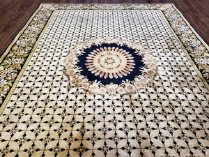 Indian Rug with Tibetan Weave, 6x8 - 6x9 Rugs, Indo-Tibetan Rug, Black and Cream Beige Tan, Floral Border, Soft Rug, Handmade Area Rug, Wool