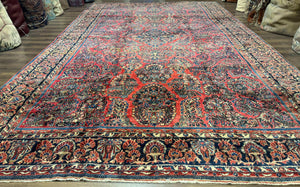 Palace Size Persian Sarouk Rug 10x16, Rare Size, Red, Large Antique Persian Carpet