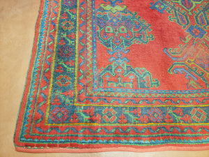 7x11 Turkish Oushak Rug, Vintage Red & Blue Oriental Carpet, Hand Knotted Wool Area Rug 7 x 11, Turkish Sparta Rug, Antique Turkish Rug Nice