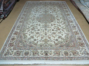 6' X 9' Vintage Chinese Floral Oriental Handmade Virgin Wool Silk Rug Ivory