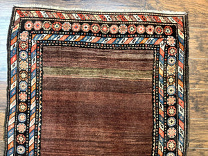 Antique Persian Rug 4x7, Sarab Tribal Wool Carpet, Brown and Multicolor, Handmade Wide Runner Rug 4 x 7, Open Field, Rainbow Border