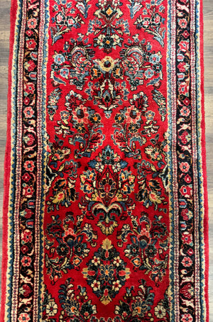 RESERVED Long Persian Sarouk Runner Rug 2.9 x 21, Rare Size for Long Hallway, Wool, Vintage, Floral, Red