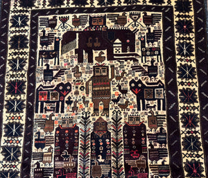 Persian Baluch Tribal Rug 4x6, Human and Bird Pictorials, Vintage, Wool, Collectible