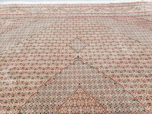 Stunning Oversized Pak Persian Oriental Rug 12x15, Hand Knotted Wool & Silk Palace Sized Carpet, Mahi Pattern, Very Fine, Peach Beige, Wow