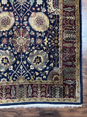 Indo Persian Runner 2.8 x 18, Long Skinny Hallway Wool Runner Rug, Hand Knotted Vintage Floral Allover Traditional Runner Dark Blue Burgundy