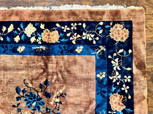 Antique Chinese Wool Rug 9x12, Large Peking Carpet, Handmade, Nichols Rug