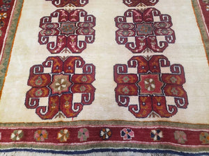 Vintage Persian Gabbeh Rug, Dark Red & Cream, Hand-Knotted, 5' x 6' 4"