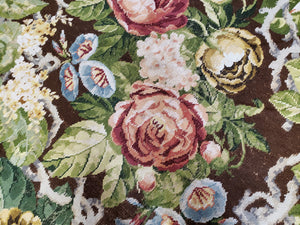 Floral Needlepoint Rug, Medium Rug, Vintage Area Rug, Handmade Flat Weave Rug, Dark Brown Rug, Multicolor Large Colorful Flowers, 6x8