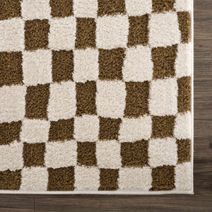 Lajos Brown Checkered 7ft Runner Rug
