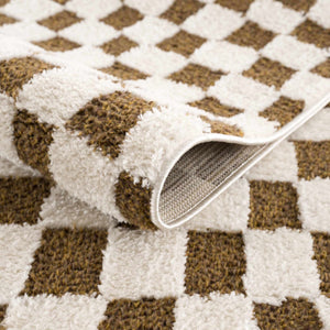 Lajos Brown Checkered 7ft Runner Rug
