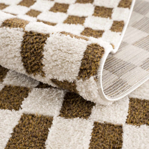 Lajos Brown Checkered 7ft Runner Rug