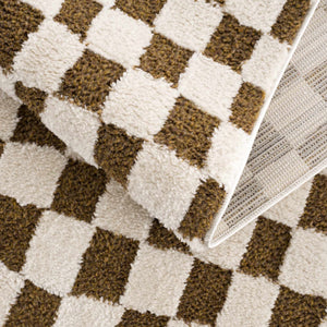 Lajos Brown Checkered 7ft Runner Rug