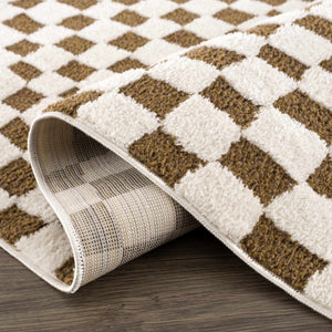 Lajos Brown Checkered 7ft Runner Rug