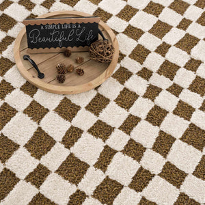 Lajos Brown Checkered 7ft Runner Rug