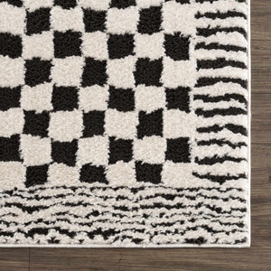 Leryn Black & White Checkered 7ft Runner Rug