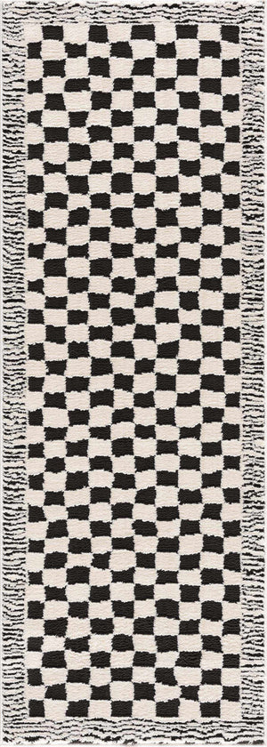 Leryn Black & White Checkered 7ft Runner Rug