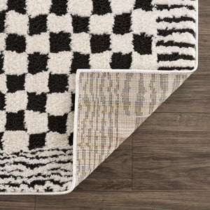 Leryn Black & White Checkered 7ft Runner Rug