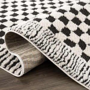 Leryn Black & White Checkered 7ft Runner Rug