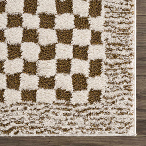 Leryn Brown & White Checkered 7ft Runner Rug