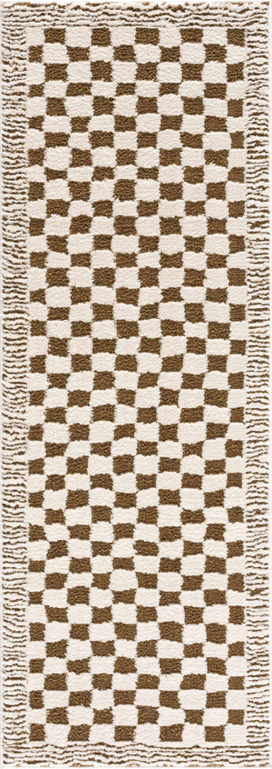 Leryn Brown & White Checkered 7ft Runner Rug