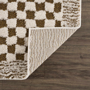 Leryn Brown & White Checkered 7ft Runner Rug