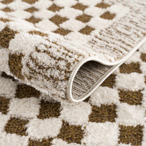 Leryn Brown & White Checkered 7ft Runner Rug