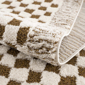 Leryn Brown & White Checkered 7ft Runner Rug