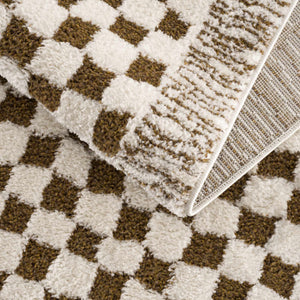 Leryn Brown & White Checkered 7ft Runner Rug