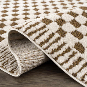 Leryn Brown & White Checkered 7ft Runner Rug