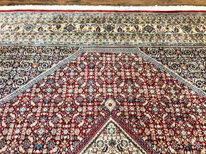 Square Indo Persian Bidjar Rug 10x10, Red, Handmade Vintage Wool Carpet