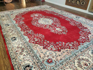 9' X 12' Vintage Handmade India Medallion Wool Rug Vegetable Dyes Nice Red