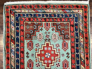 Colorful Turkish Rug 3x6, Geometric Heriz Oriental Carpet, Wool Hand Knotted Vintage Carpet, Oriental Rug 3 x 6